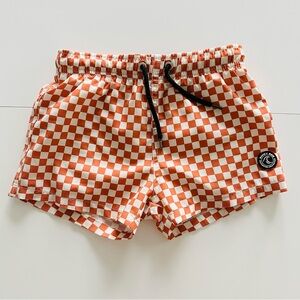 Burnt Orange and White Checkered Swim Trunks